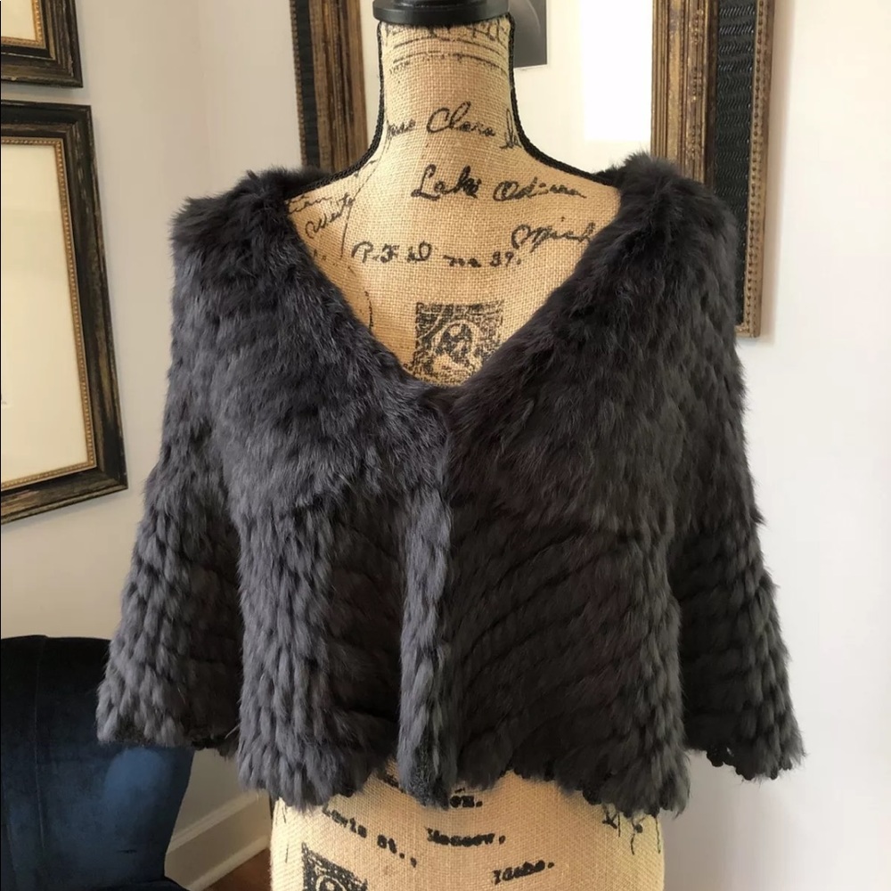 Yves Salomon genuine fur poncho shawl gray S M 6 8
